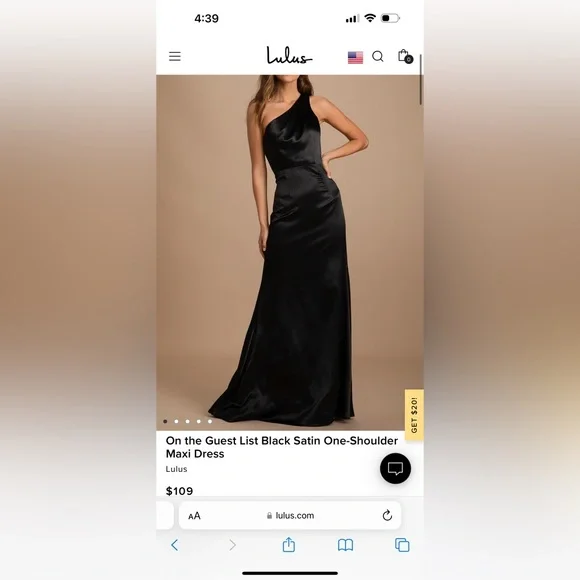 Lulus | Dresses | Lulus Black Satin Oneshoulder Maxi Dress Sizem New |  Poshmark